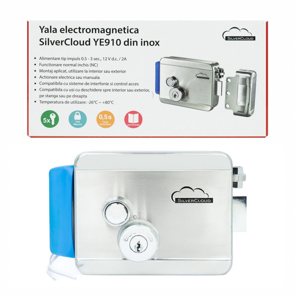 Yala electromagnetica SilverCloud YE910, 12V, din inox, cu butuc